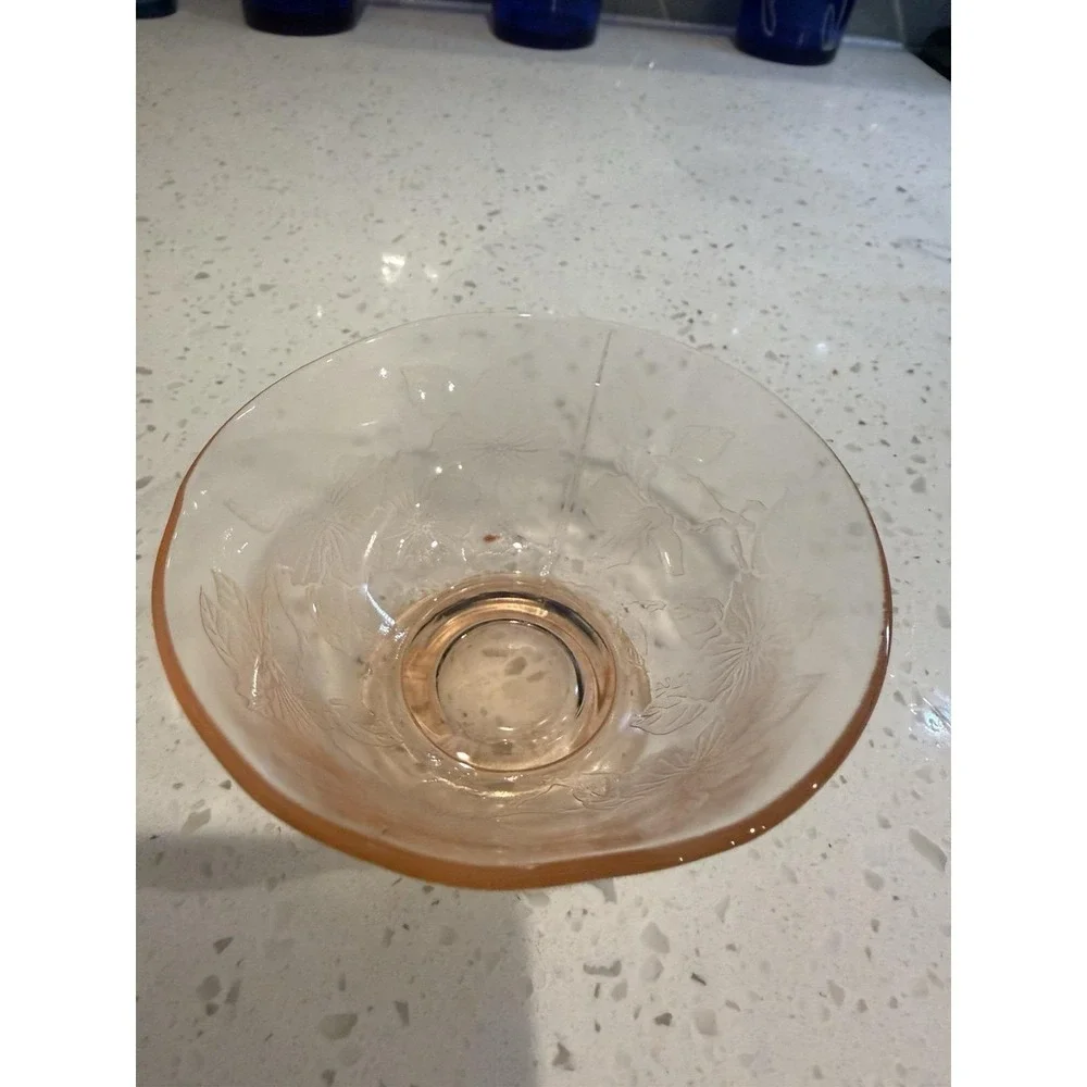 Macbeth Evans Dogwood Apple Blossom Pink Sherbet Dish Bowl Depression Glass